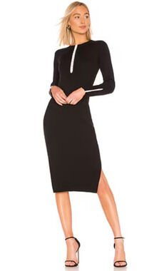 Ribbed Sweater Dress Womens Size M Black Stretch Long Sleeve Sheath Bodycon Midi
